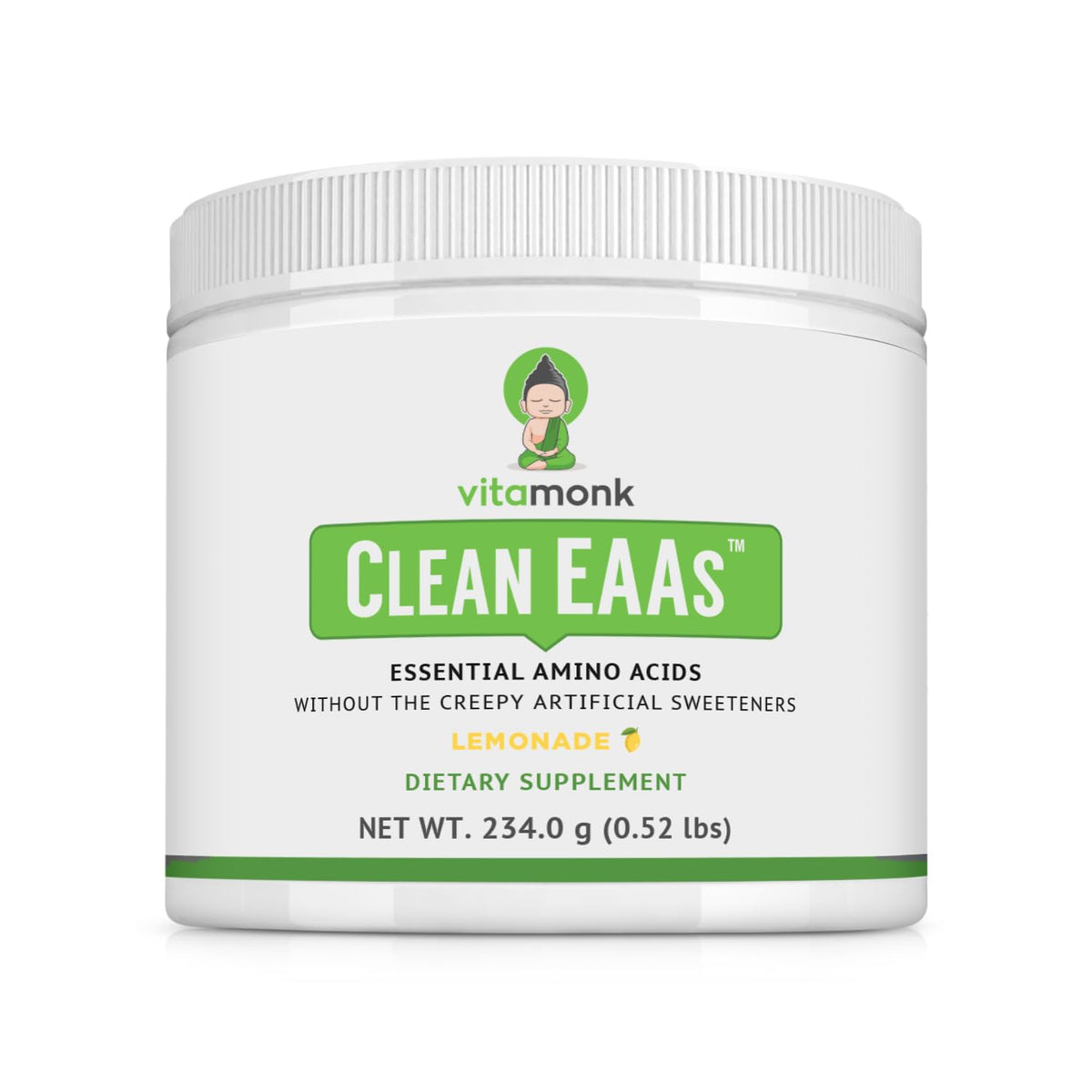 VitaMonk Clean EAA lemon bottle with pure amino acids for clean energy