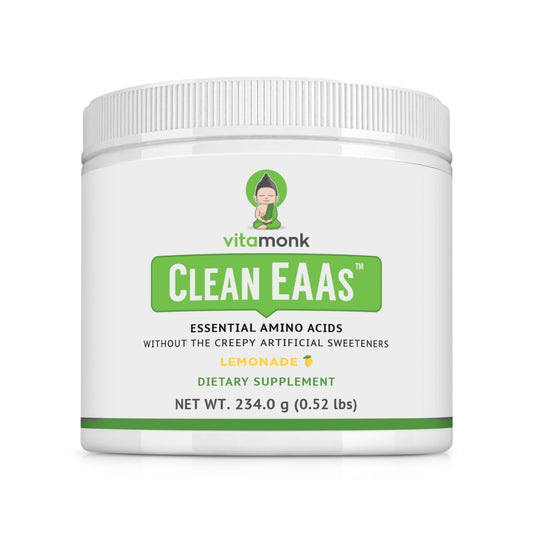 VitaMonk Clean EAA lemon bottle with pure amino acids for clean energy