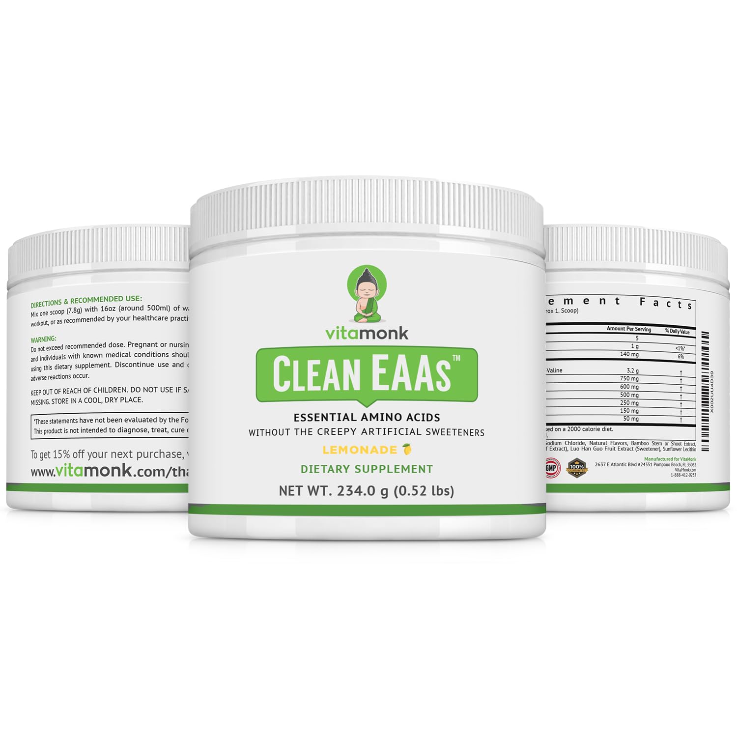 VitaMonk Clean EAA lemon powder poured for post-workout recovery