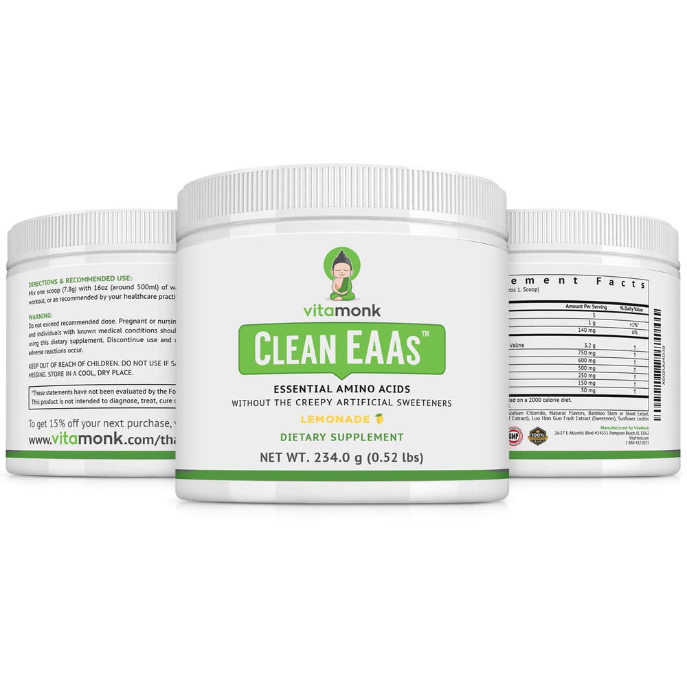 VitaMonk Clean EAA lemon powder poured for post-workout recovery