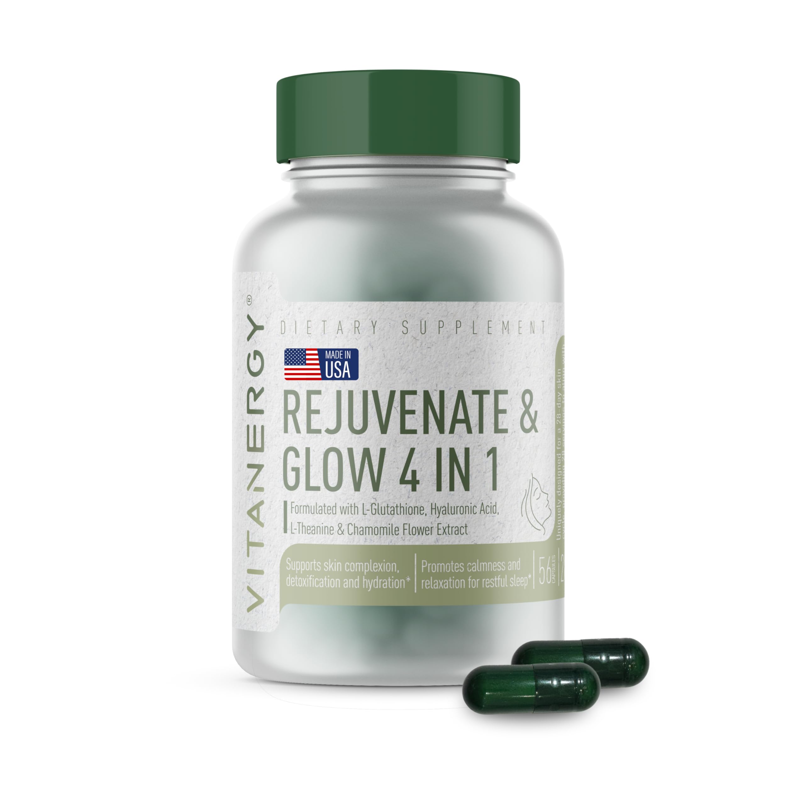Vitanergy Beauty Sleep bottle front shows 4-in-1 nightly support and hydration.