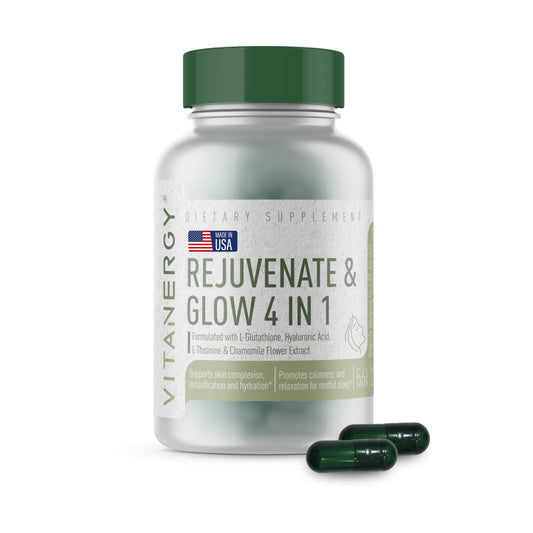 Vitanergy Beauty Sleep bottle front shows 4-in-1 nightly support and hydration.