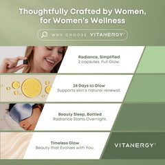 Vitanergy Beauty Sleep capsule bottle beside glass of water suggests simple nightly routine.