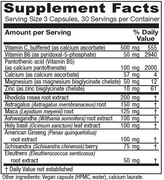 Vitanica Adrenal Assist capsules closeup highlighting vegan formula for daily resilience