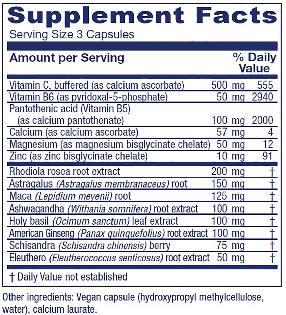 Vitanica Adrenal Assist close-up label displaying vegan capsules