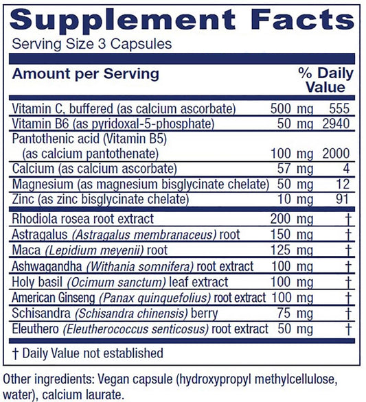 Vitanica Adrenal Assist close-up label displaying vegan capsules