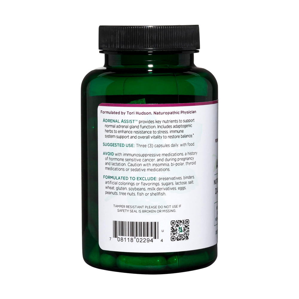 Vitanica Adrenal Assist label-view with allergen-free ingredients for sensitive diets