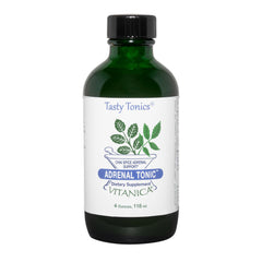 Vitanica Adrenal Tonic bottle label featuring vegan chai formula for everyday balance.