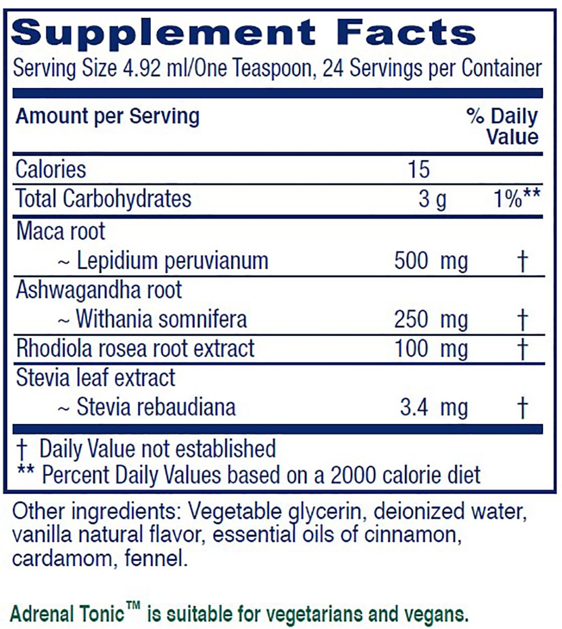 Vitanica Adrenal Tonic bottle being poured to show easy usage.
