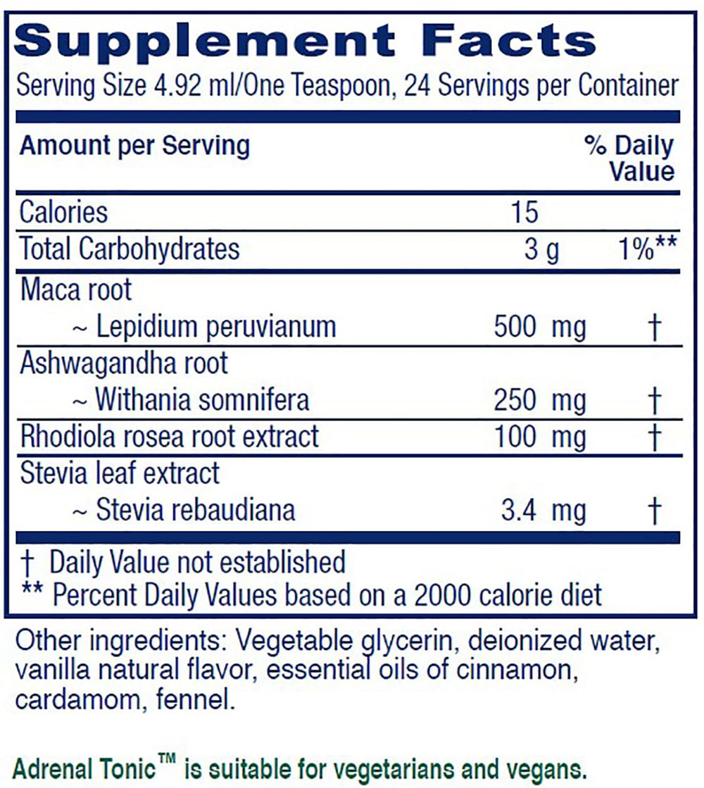 Vitanica Adrenal Tonic bottle being poured to show easy usage.