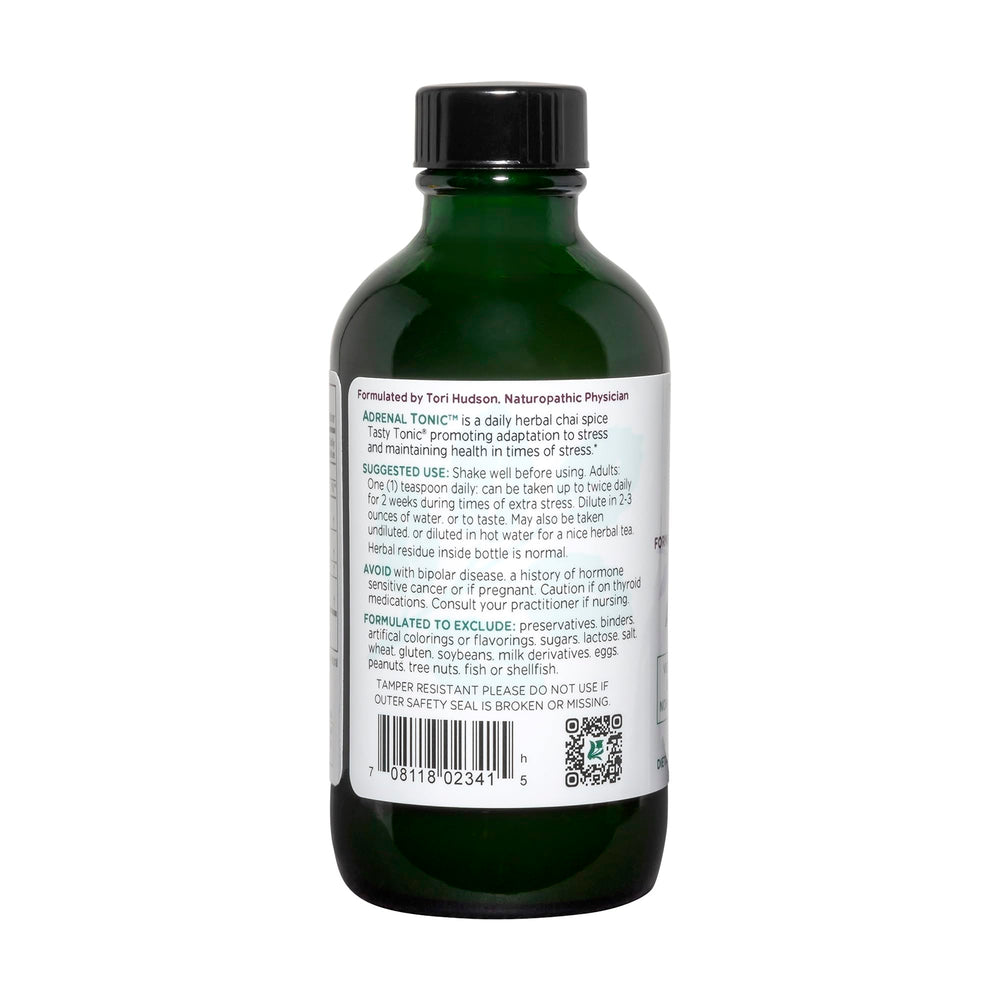 Vitanica Adrenal Tonic label close-up shows ingredients and vegetarian formula.