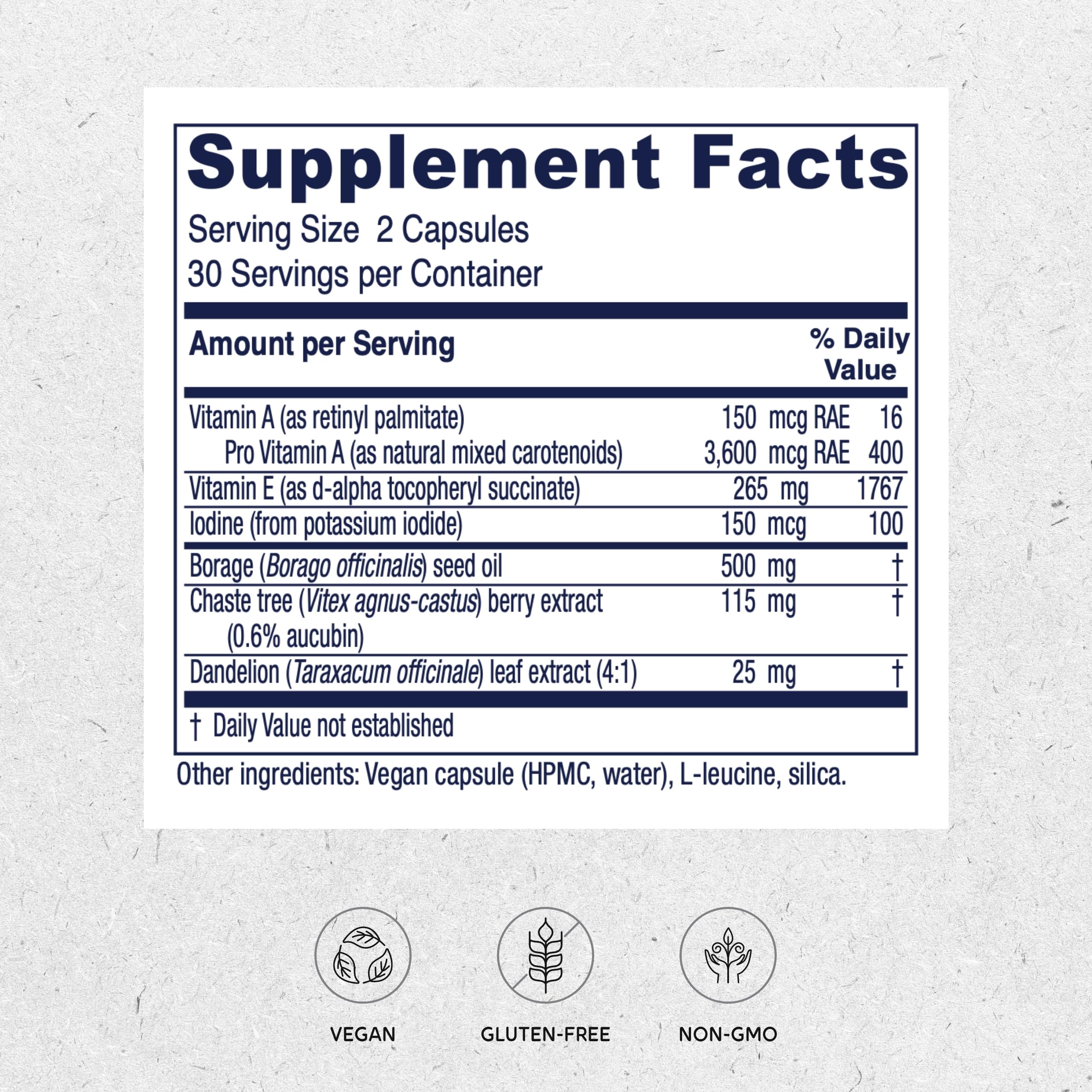 Vitanica Breast Cycle Blend bottle label highlights ingredients and vegan formula for mindful wellness.
