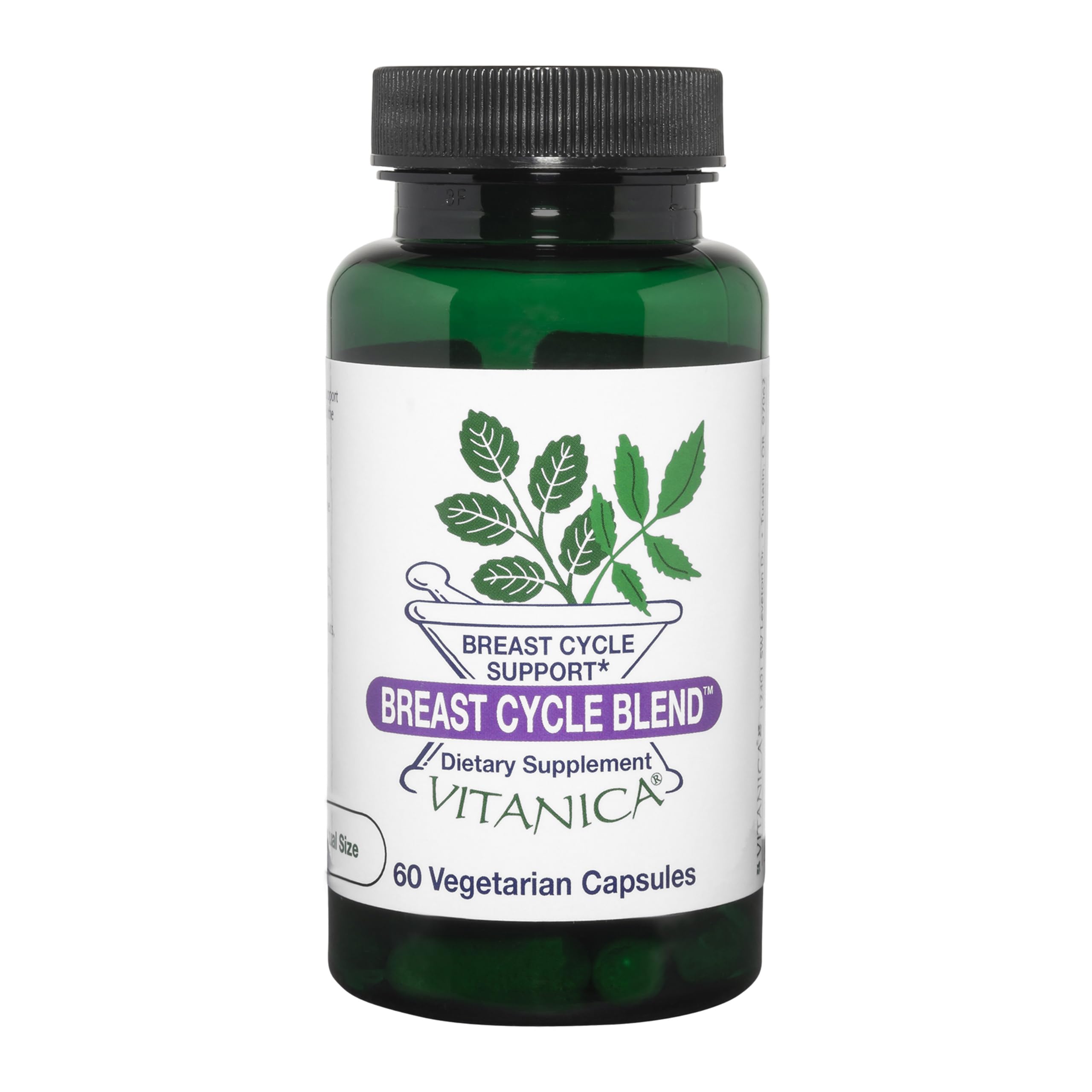 Vitanica Breast Cycle Blend bottle with capsules supports cyclic breast changes.