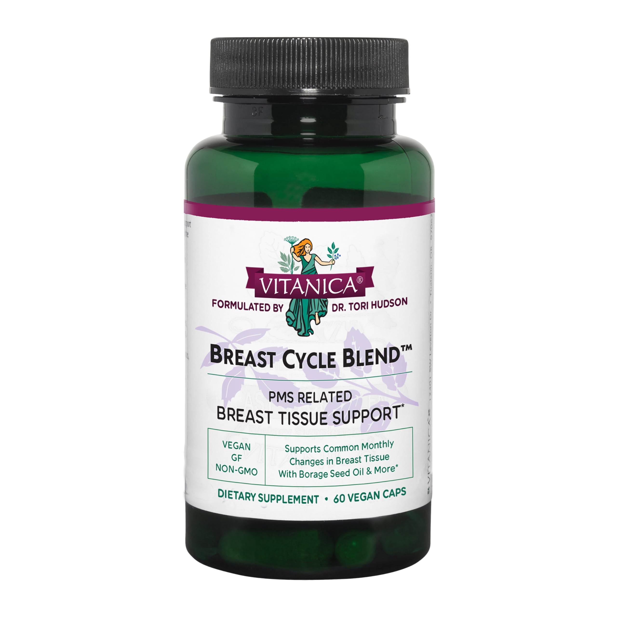 Vitanica Breast Cycle Blend bottle with capsules for daily cycle support.
