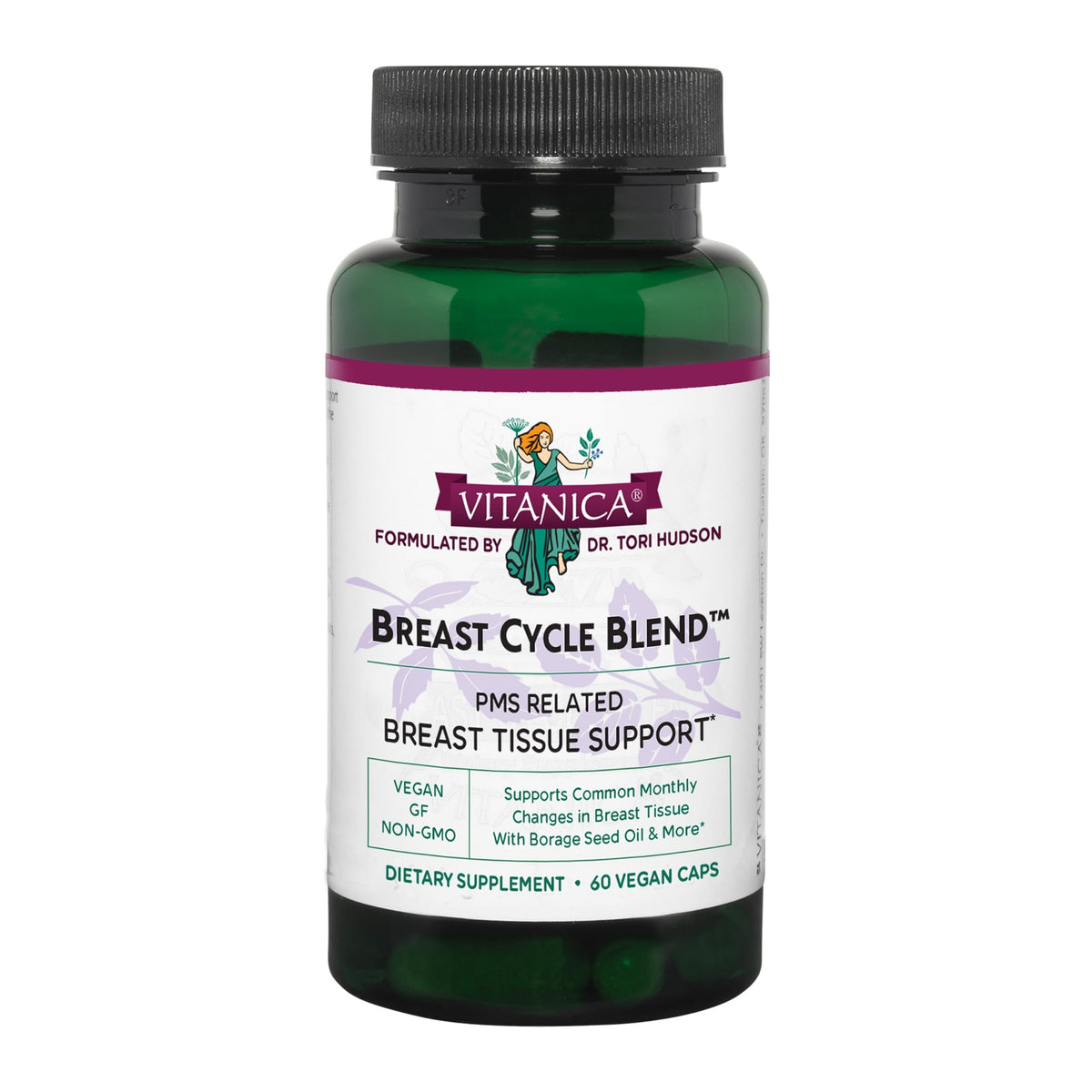 Vitanica Breast Cycle Blend bottle with capsules for daily cycle support.