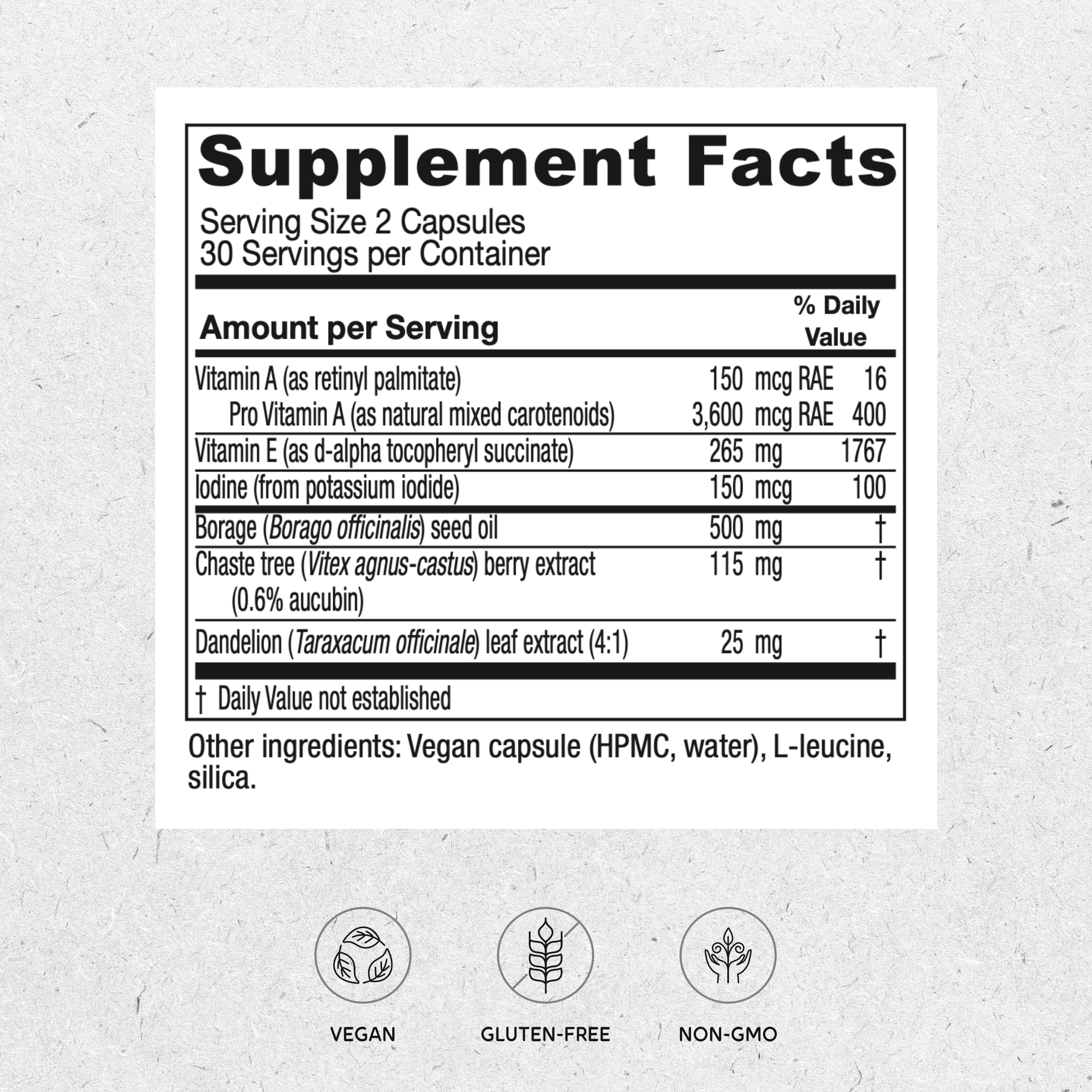 Close-up of Vitanica Breast Cycle Blend capsules ready for daily use.