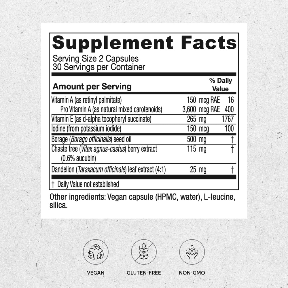 Close-up of Vitanica Breast Cycle Blend capsules ready for daily use.