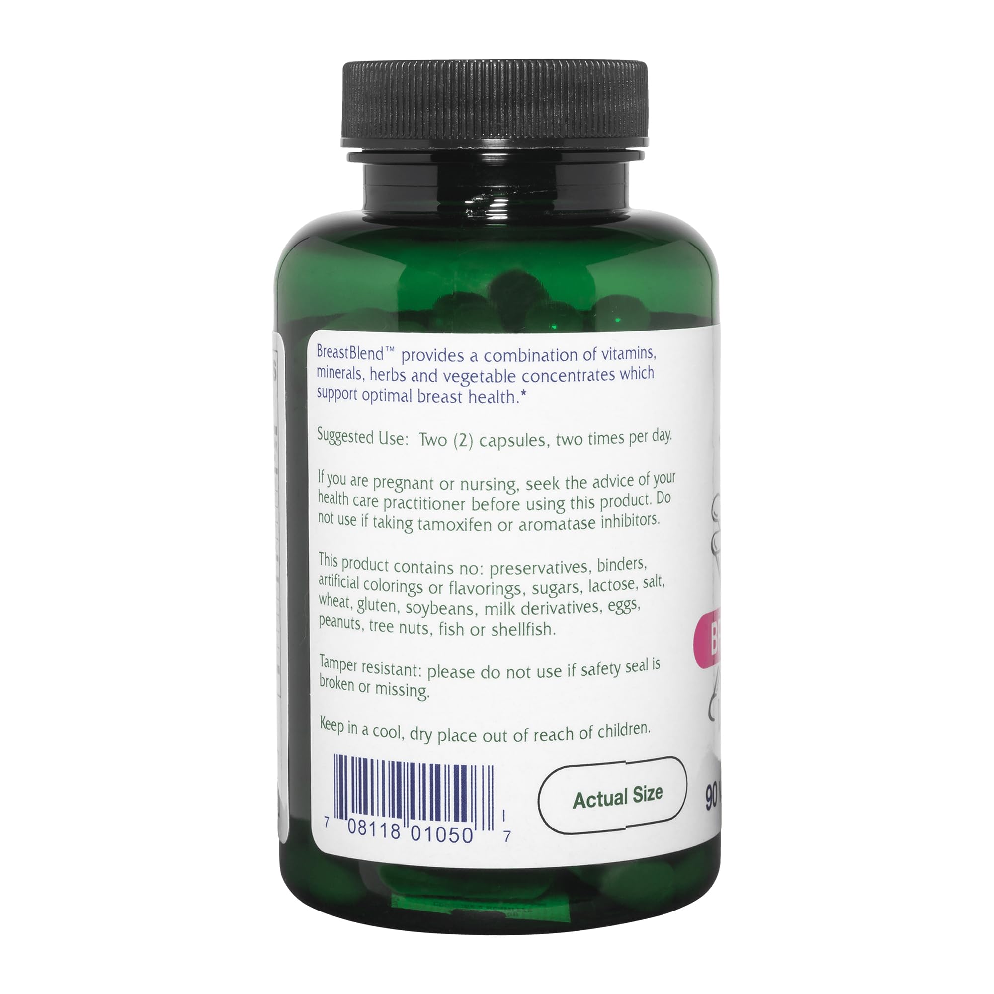 Vitanica BreastBlend label close-up highlighting vegan formula