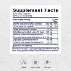 Vitanica Candidastat bottle label shows natural ingredients for immune support.
