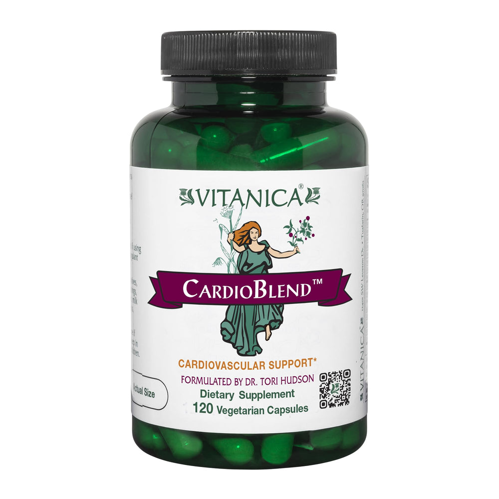 Vitanica CardioBlend bottle front view highlighting vegan cardiovascular support.
