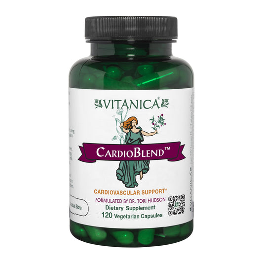 Vitanica CardioBlend bottle front view highlighting vegan cardiovascular support.