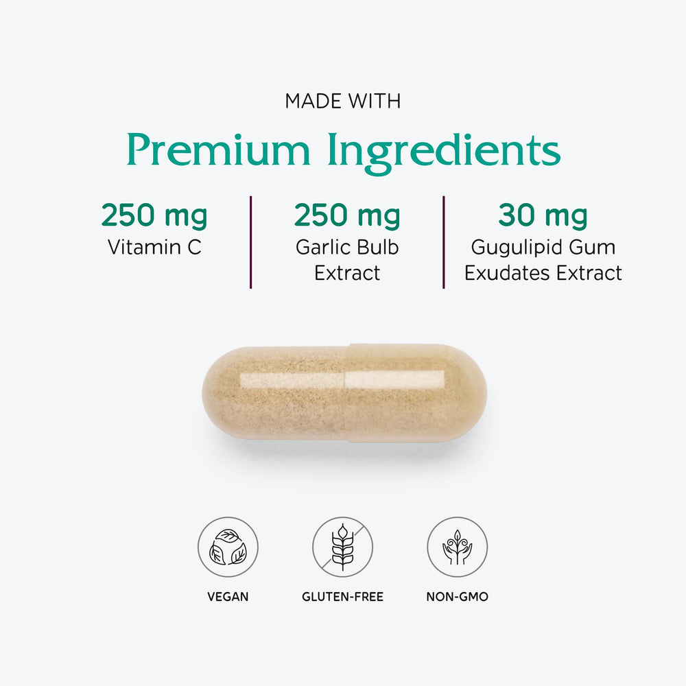 Vitanica CardioBlend garlic-ginger botanicals closeup suggests heart-friendly support.