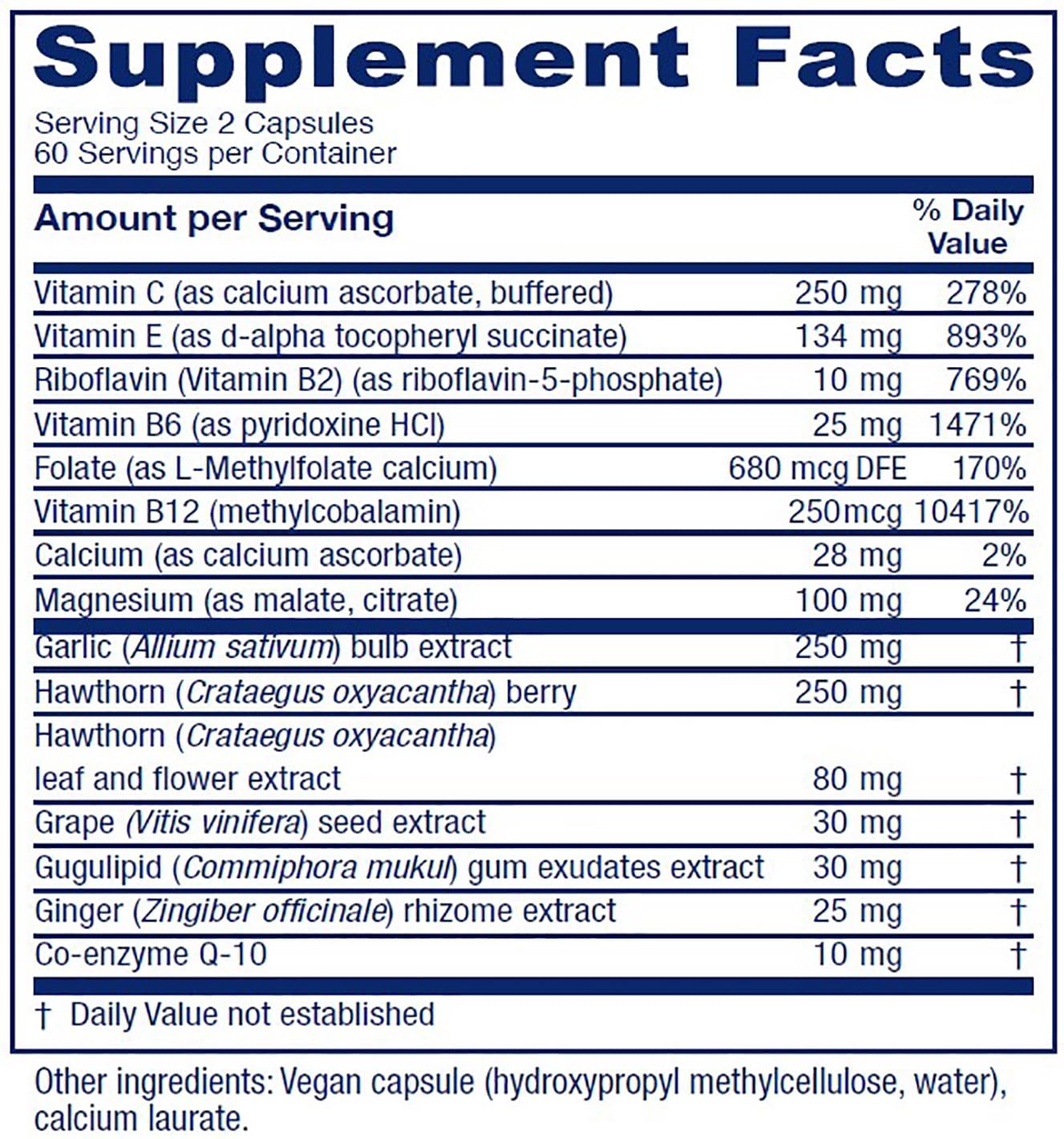 Vitanica CardioBlend label closeup highlighting antioxidant vitamins for vascular wellness