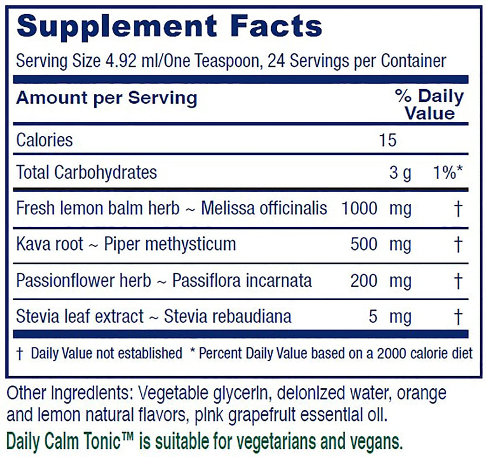 Vitanica Daily Calm Tonic being poured into a glass for easy dosing