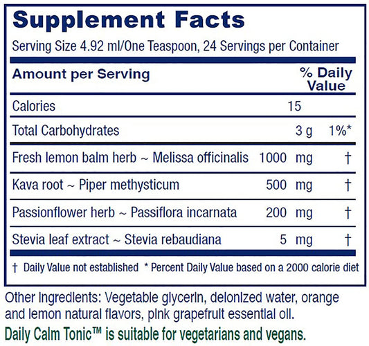 Vitanica Daily Calm Tonic being poured into a glass for easy dosing