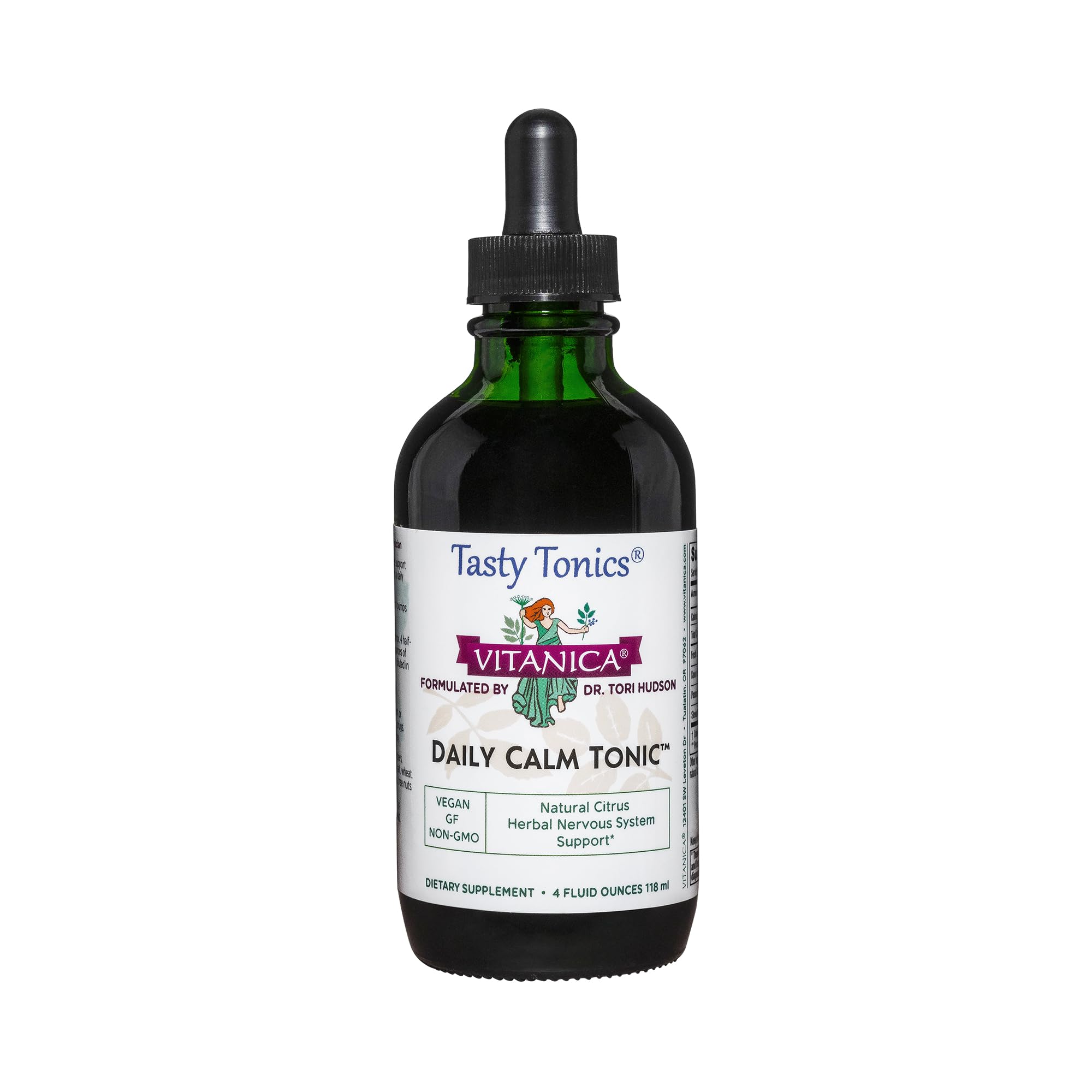 Vitanica Daily Calm Tonic bottle on a clean surface, inviting a daily calm routine.