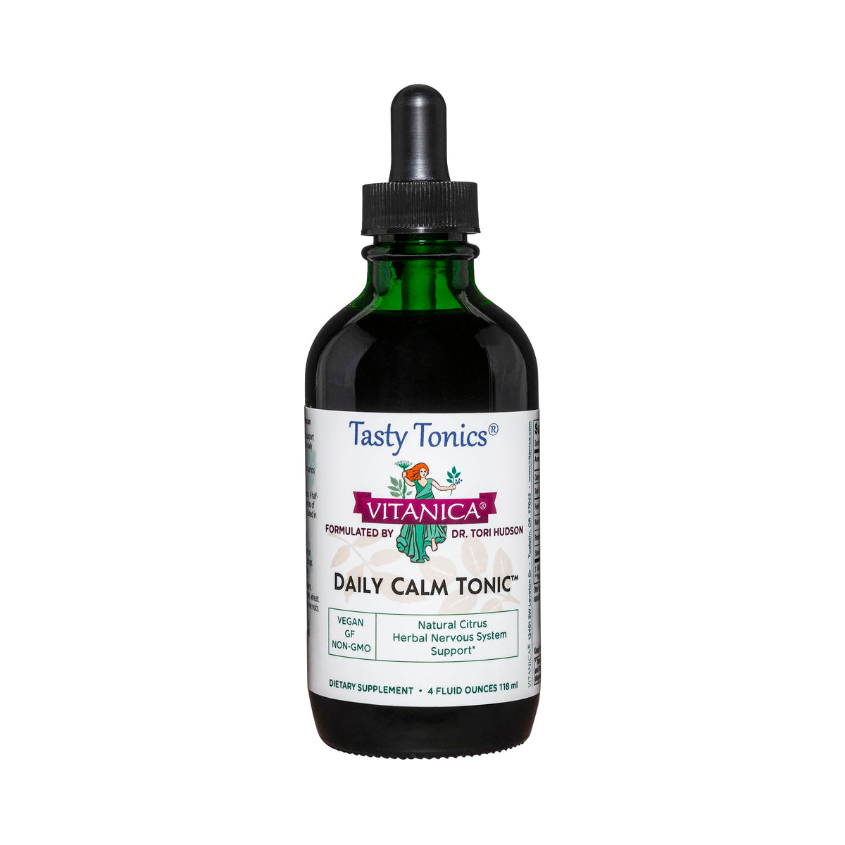Vitanica Daily Calm Tonic bottle on a clean surface, inviting a daily calm routine.