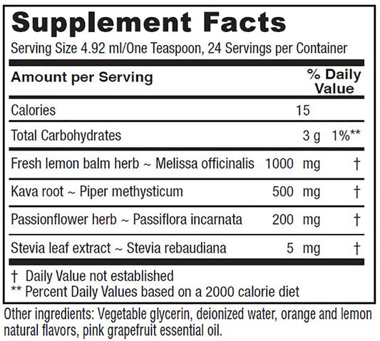 Vitanica Daily Calm Tonic being poured, showing easy, measured dosing for busy days.