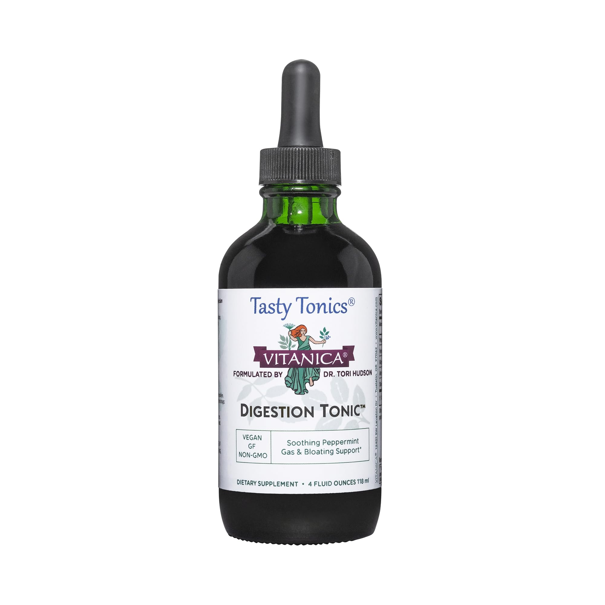Vitanica Digestion Tonic bottle front for on-the-go digestive support