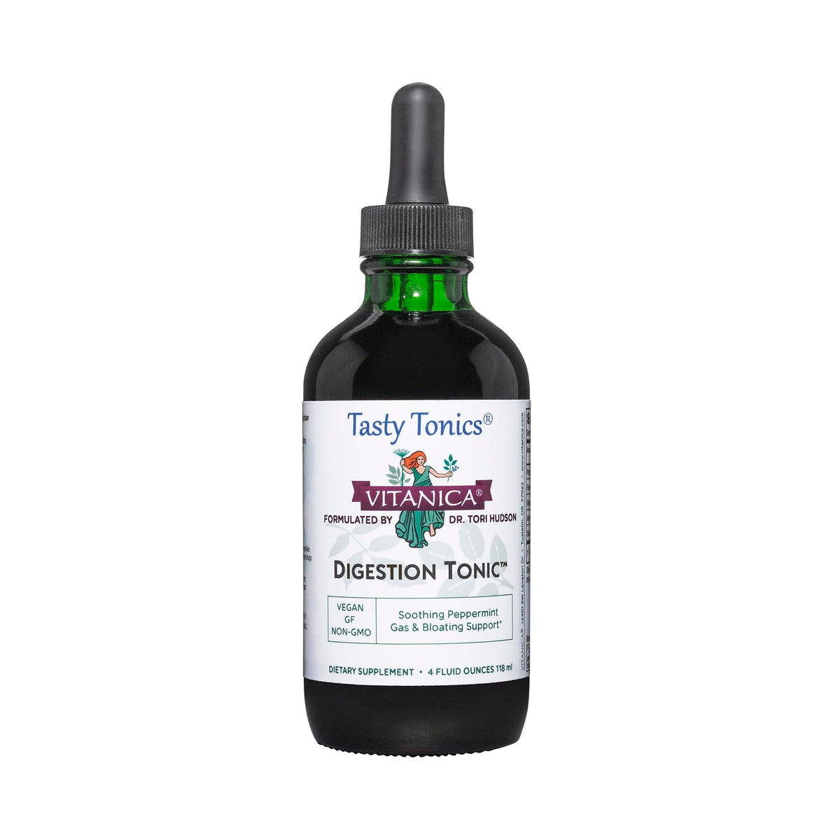 Vitanica Digestion Tonic bottle front for on-the-go digestive support