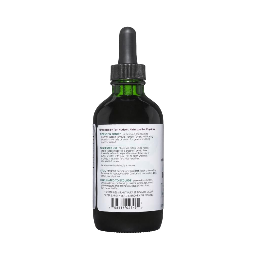 Vitanica Digestion Tonic ingredient label highlights peppermint, fennel, ginger, aloe vera