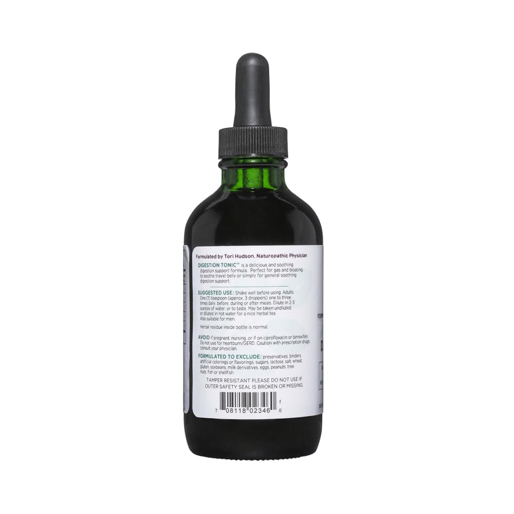 Vitanica Digestion Tonic ingredient label highlights peppermint, fennel, ginger, aloe vera