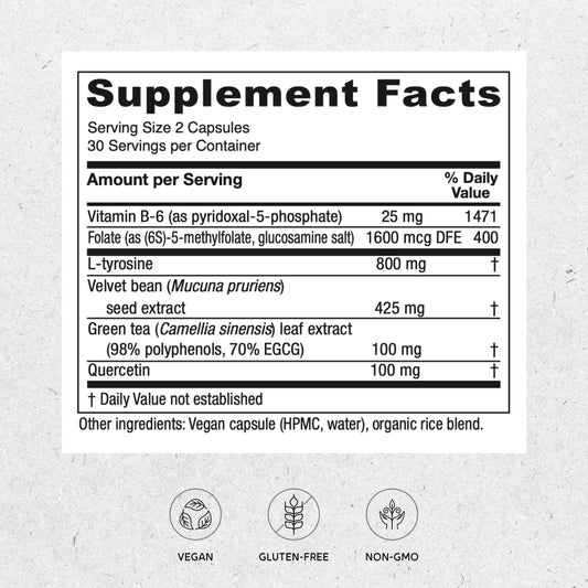 Vitanica Dopamine Assist capsules close-up showing convenient vegan capsules.