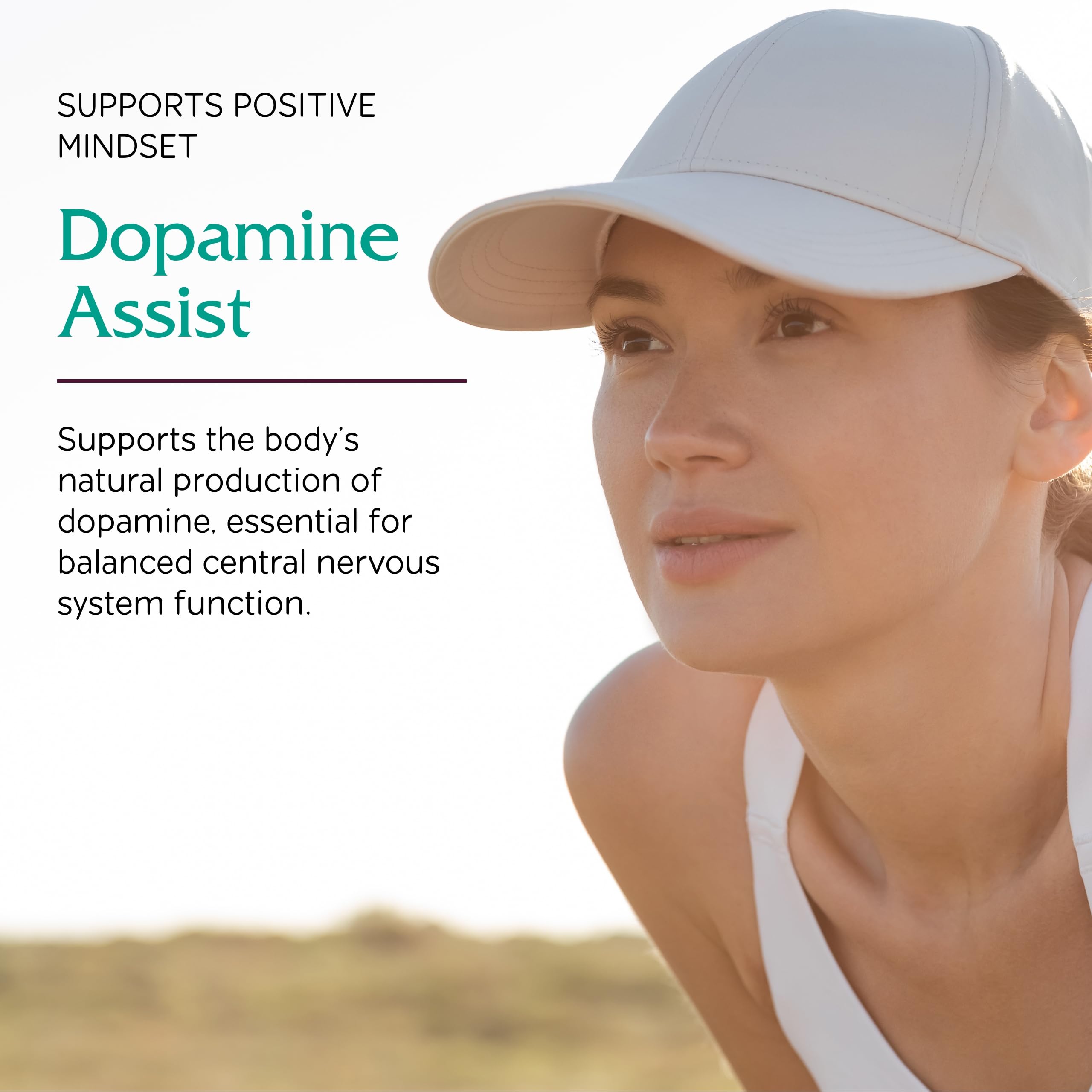 Vitanica Dopamine Assist label details highlighting natural ingredients and balance.