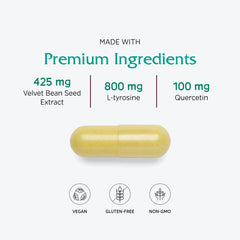 Vitanica Dopamine Assist with Mucuna pruriens plant visual showing natural L-DOPA source.