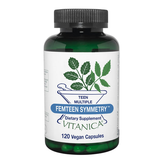 Vitanica FemTeen Symmetry bottle close-up for teen daily wellness