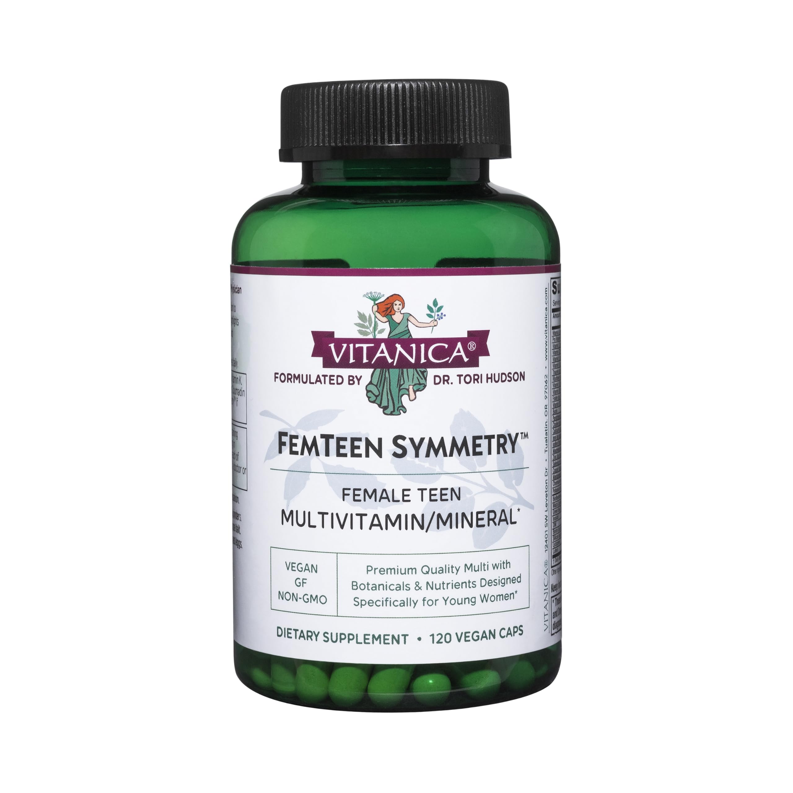 Vitanica FemTeen Symmetry bottle for vegan teen daily multivitamin.