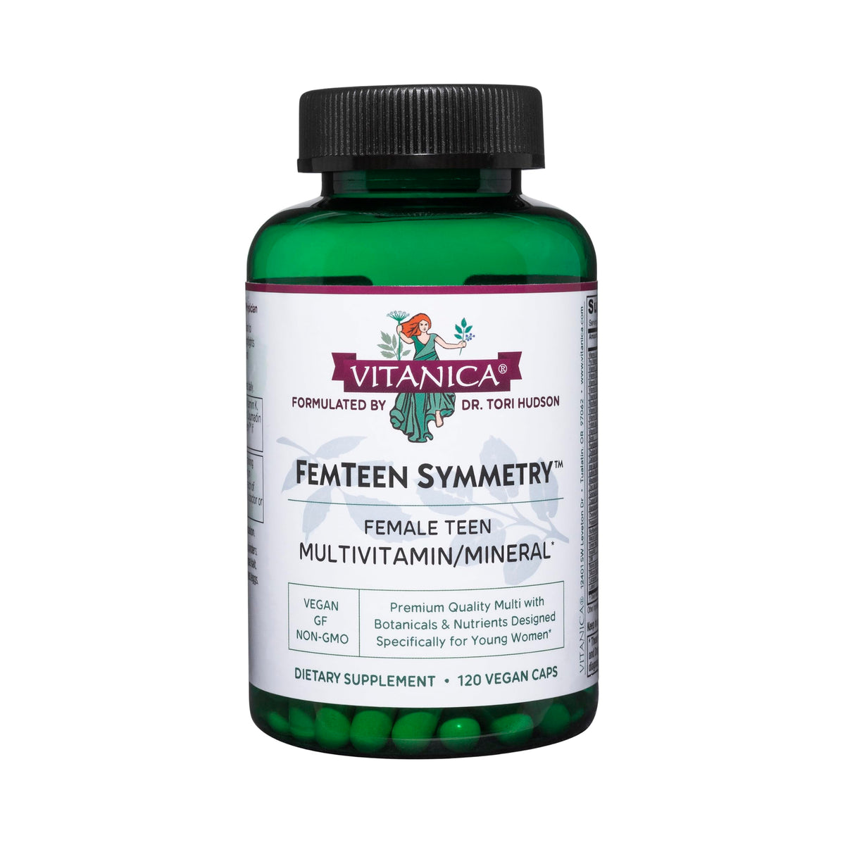 Vitanica FemTeen Symmetry bottle for vegan teen daily multivitamin.