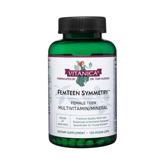 Vitanica FemTeen Symmetry bottle for vegan teen daily multivitamin.