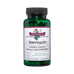 Vitanica FemVitality bottle-front image, premium women's libido supplement.