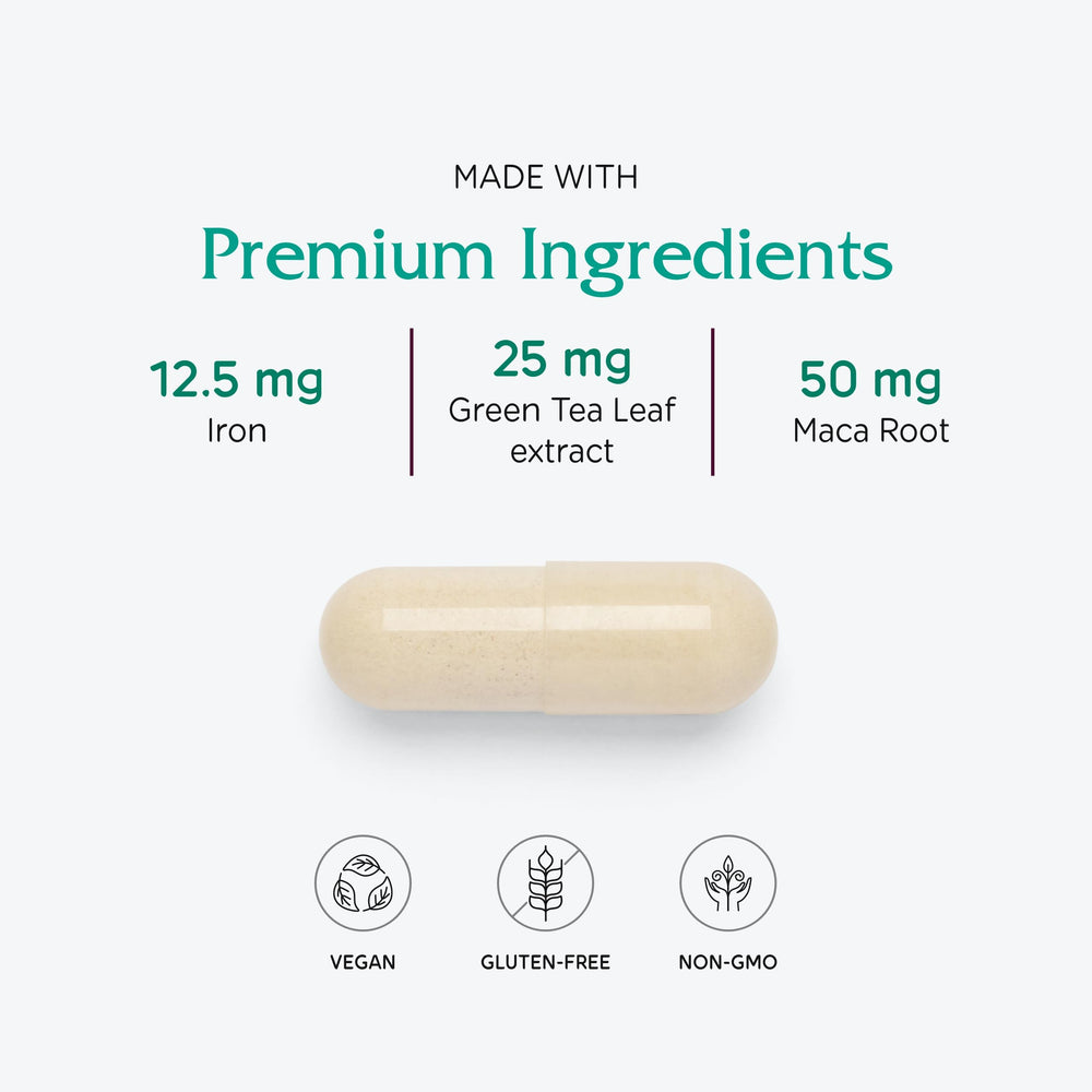 Vitanica green tea and maca ingredients highlight plant-based nutrients.