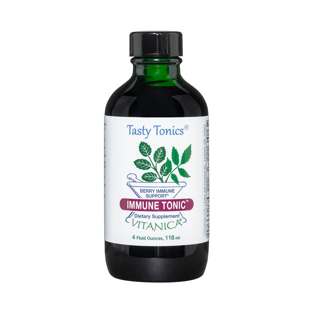 Vitanica Immune Tonic bottle front showing premium elderberry syrup for immune support