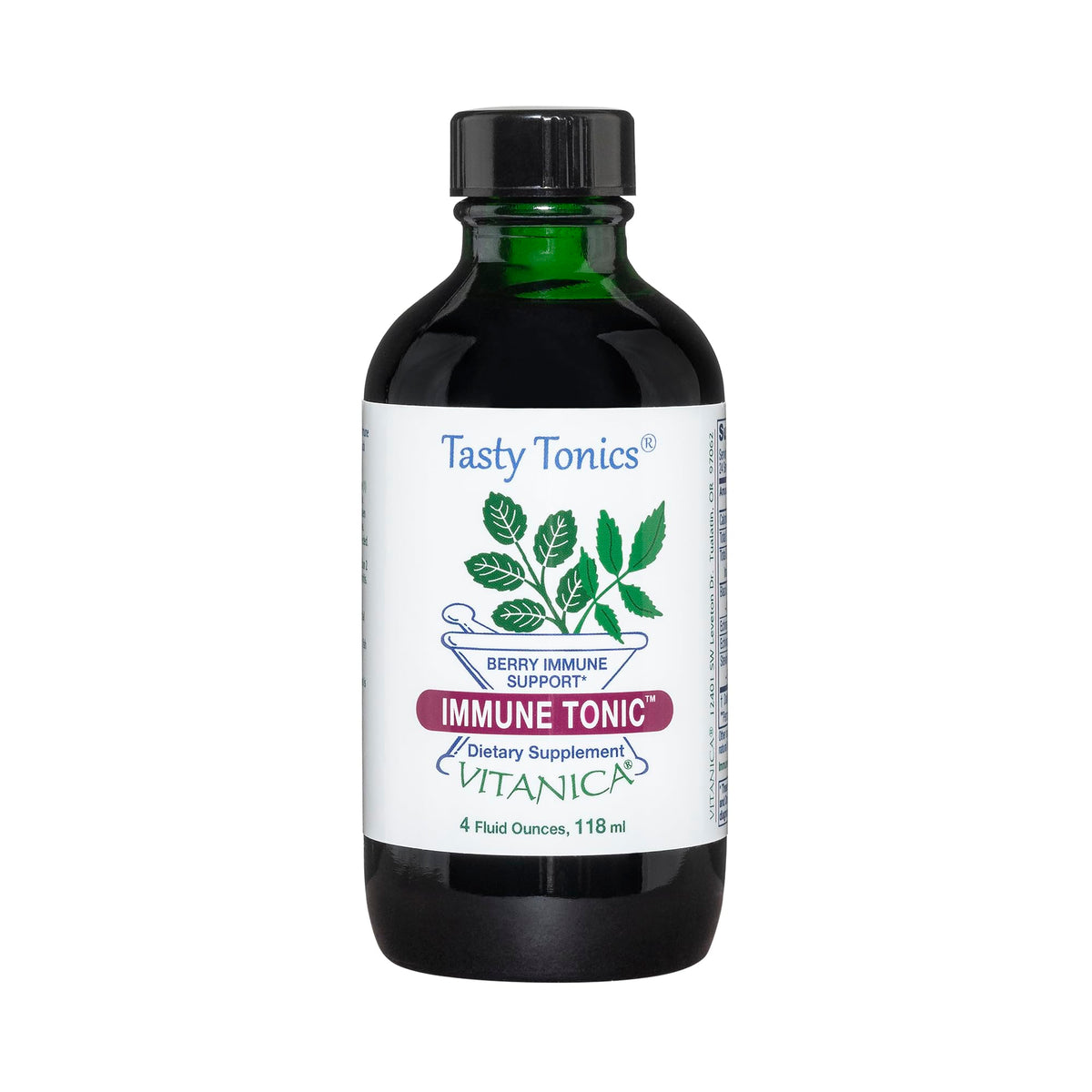 Vitanica Immune Tonic bottle front showing premium elderberry syrup for immune support