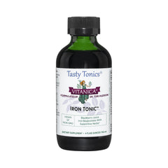 Vitanica Iron Tonic bottle in green glass supports vegan iron intake.