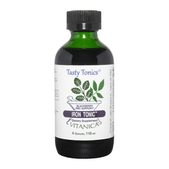 Vitanica Iron Tonic bottle with blackberry flavor for daily iron support.