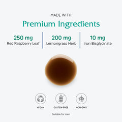 Vitanica Iron Tonic ingredients list featuring organic and wild-crafted herbs.
